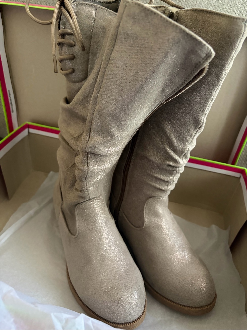 Girl’s Taupe Suede Mid-Calf Boots